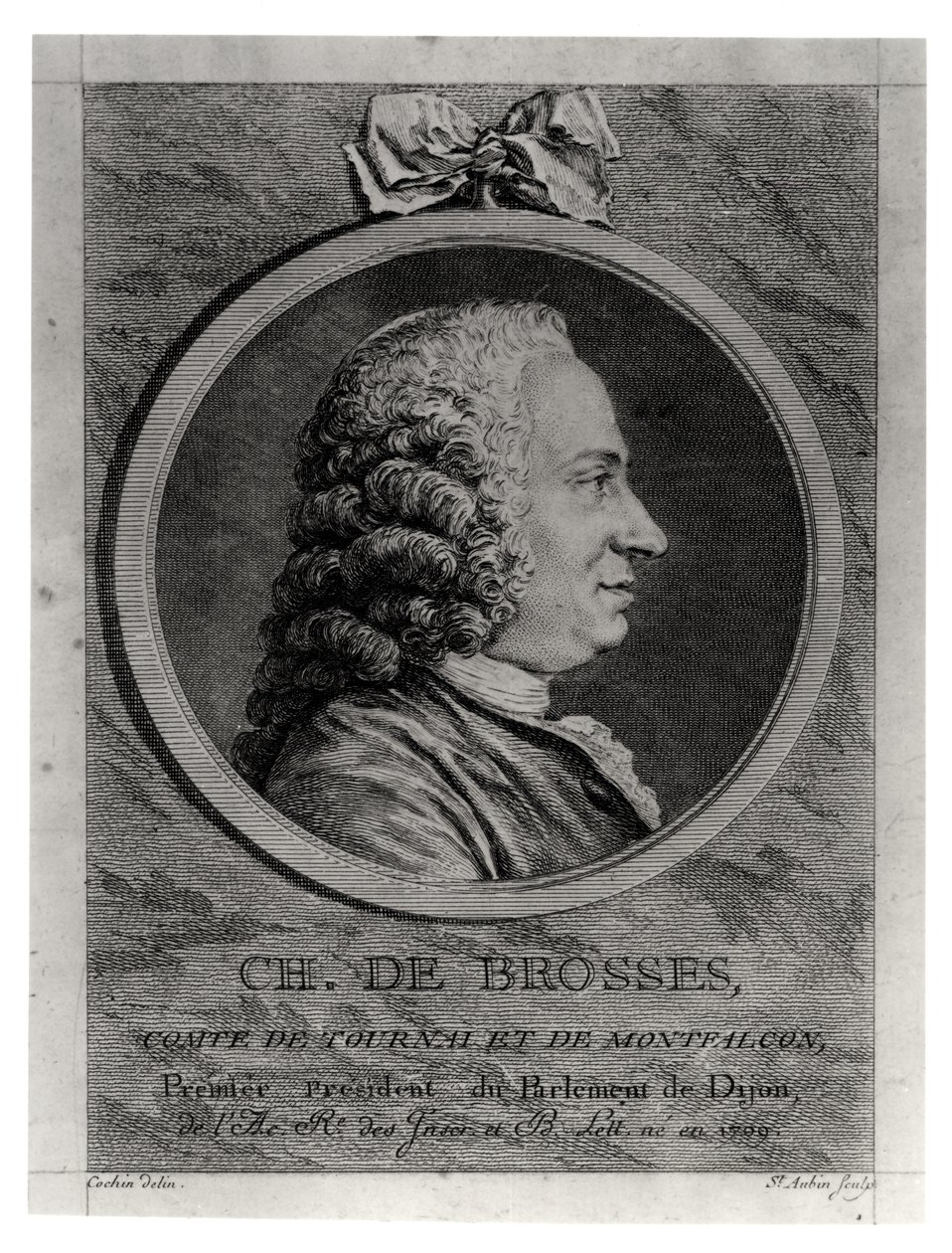 Charles de Brosses (1709-77), Conte di Tournai e Montfaucon, inciso da Augustin de Saint-Aubin (1736-1807) da Charles Nicolas II Cochin