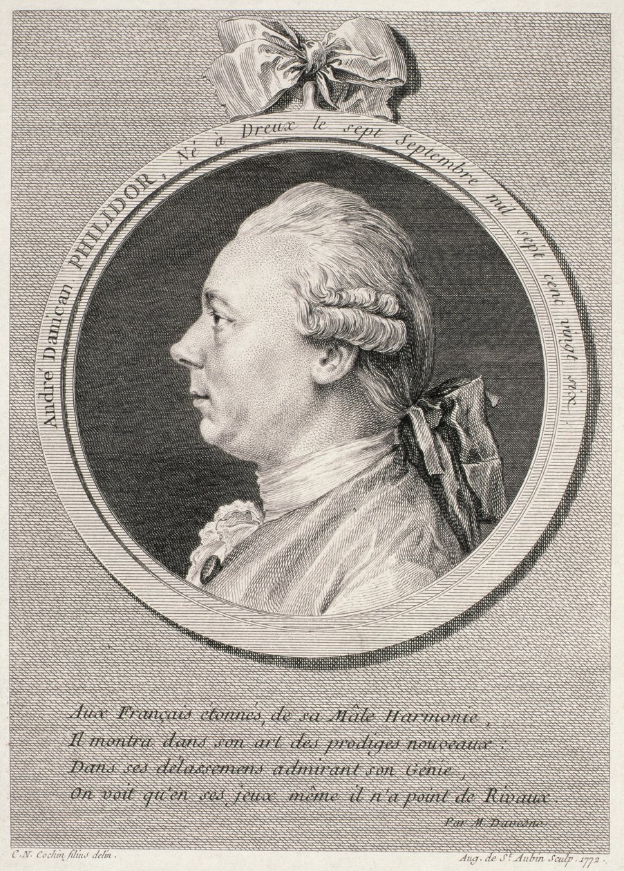 Ritratto di Francois-Andre-Danica Philidor (1726-95) inciso da Augustus de Saint-Aubin, 1772 da Charles Nicolas II Cochin