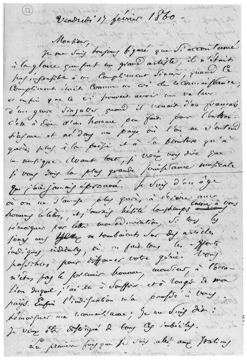 Lettera a Richard Wagner (1813-83) 17 febbraio 1860 da Charles Pierre Baudelaire
