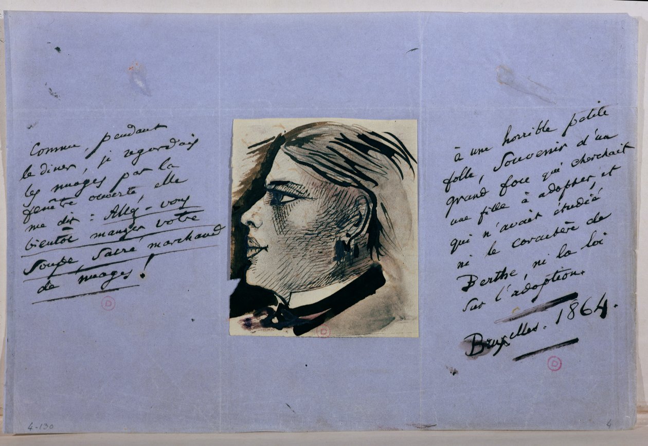 Pagina di manoscritto con ritratto di Berthe, l