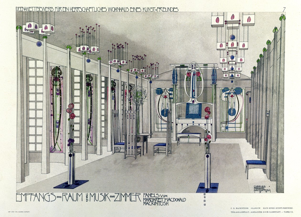 Progetto per una Sala della Musica con pannelli di Margaret Macdonald Mackintosh (1865-1933) 1901 da Charles Rennie Mackintosh