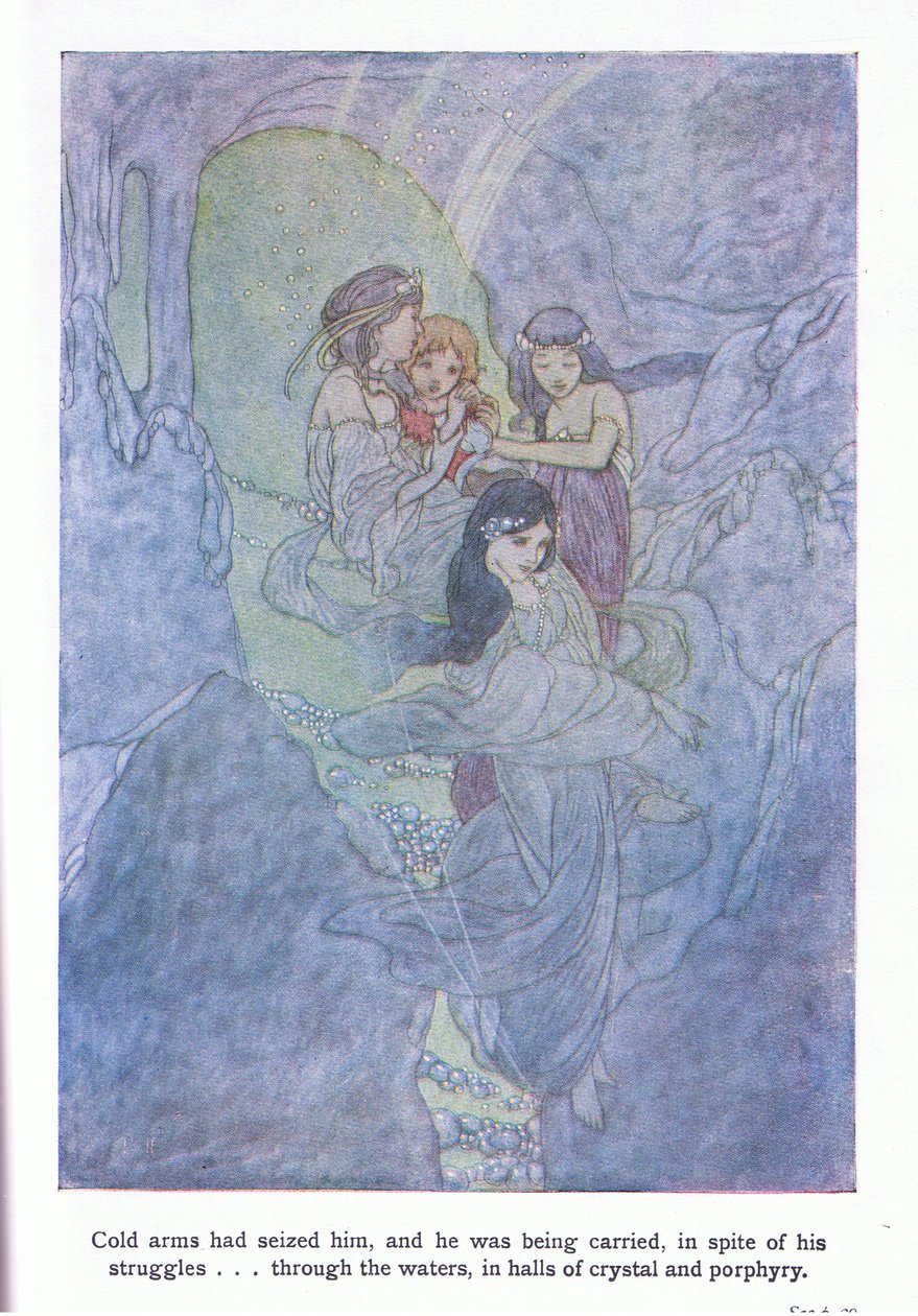 Braccia fredde lo afferrarono e fu portato, nonostante le sue lotte, attraverso le acque, in sale di cristallo da Charles Robinson