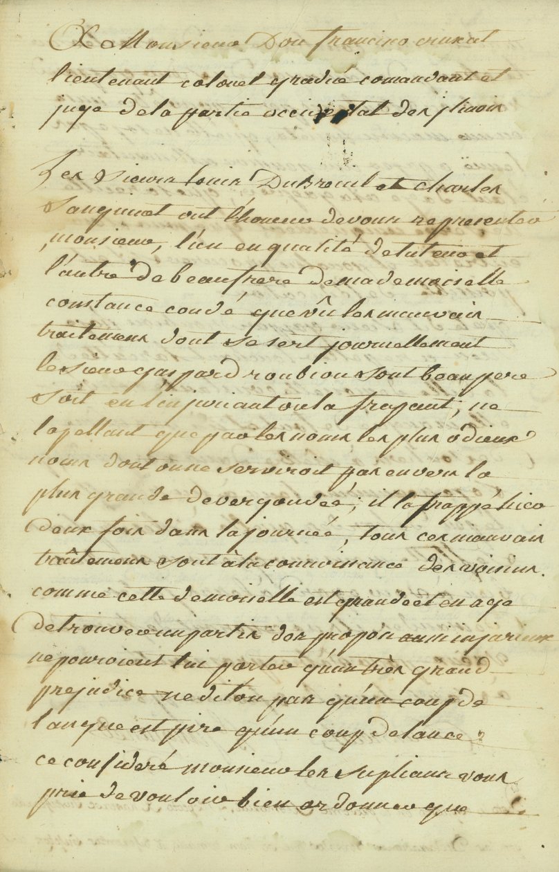 Petizione a Monsieur Don Francisco de Cruzat, tenente colonnello laureato da Charles Sanguinet