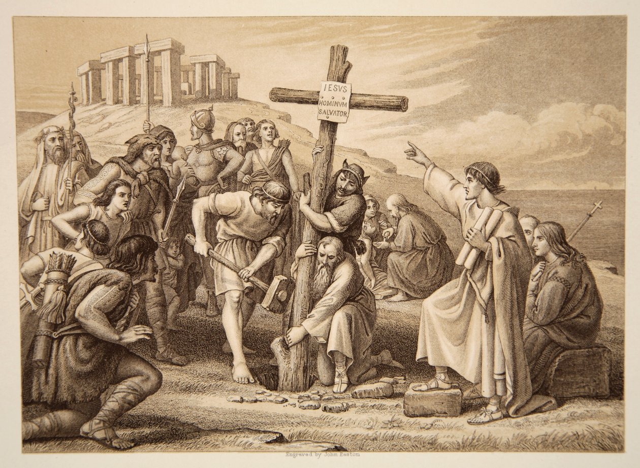 La prima predicazione del Cristianesimo in Gran Bretagna, inciso da John Easton da Charles West Cope