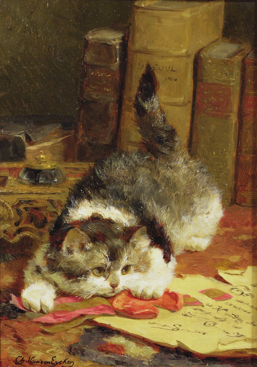 Gatto che caccia da Charles van den Eycken