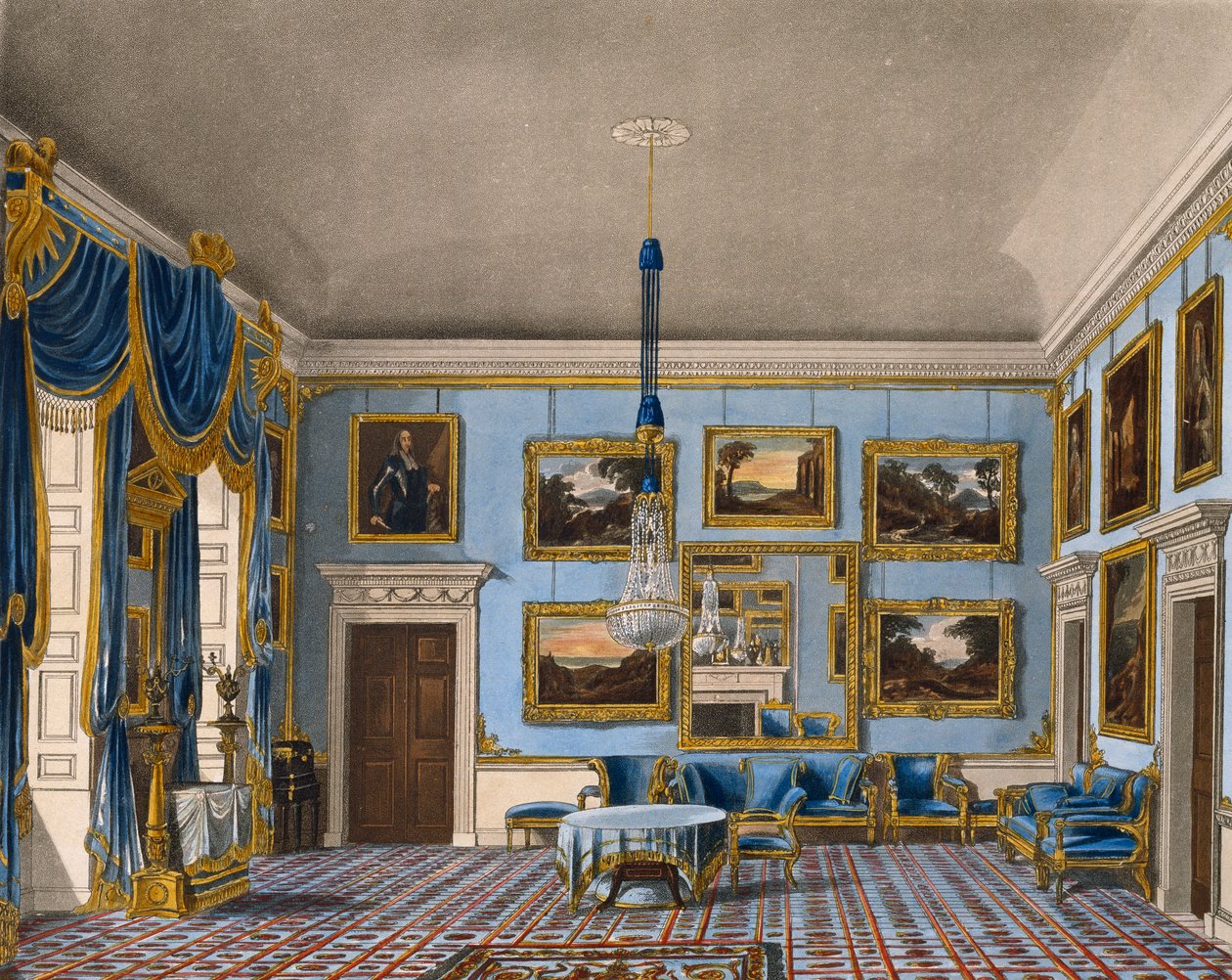 Sala di velluto blu, incisione di Daniel Havell, basata su un disegno di Charles Wild, da The History of the Royal Residences da Charles (after) Wild