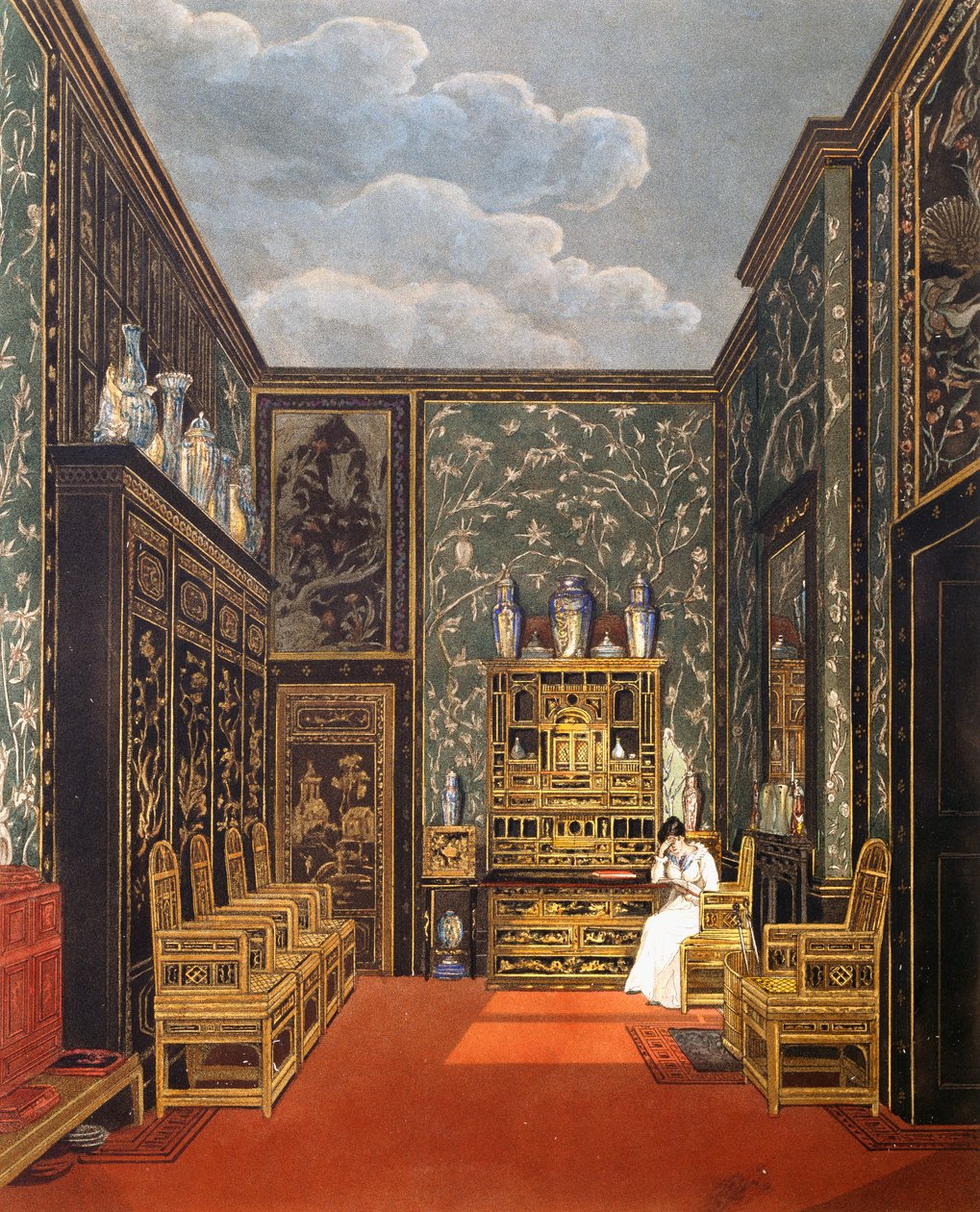 Sala verde, incisione di William James Bennett, basata su un disegno di Charles Wild, da The History of the Royal Residences da Charles (after) Wild