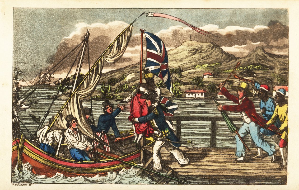 Ufficiale della Marina inglese rapisce una donna schiava sul molo di Barbados, inseguito dal marito proprietario e dai lavoratori della piantagione da Charles (c.1797 1850) (after) Williams