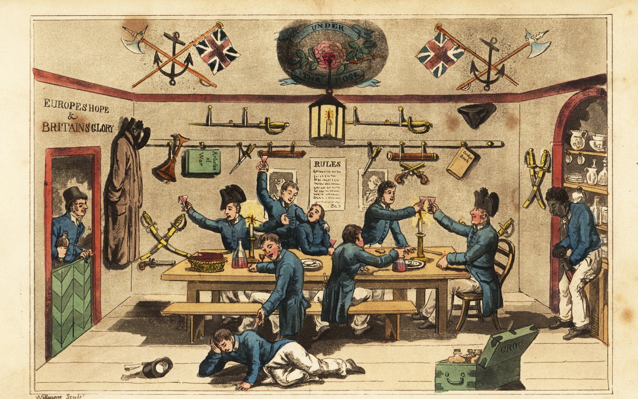 Johnny Newcome porta rum ai suoi compagni ufficiali nella mensa dei guardiamarina da Charles (c.1797 1850) (after) Williams