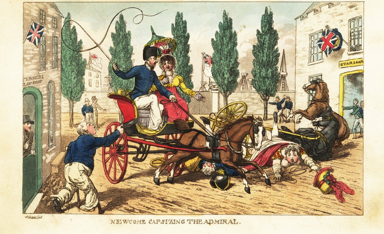 Guardiamarina Newcome si schianta con la sua barca contro la carrozza a due cavalli dell