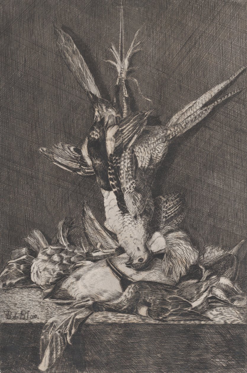 Trofeo di caccia con uccelli selvatici e carciofo da Charles Alphonse Deblois
