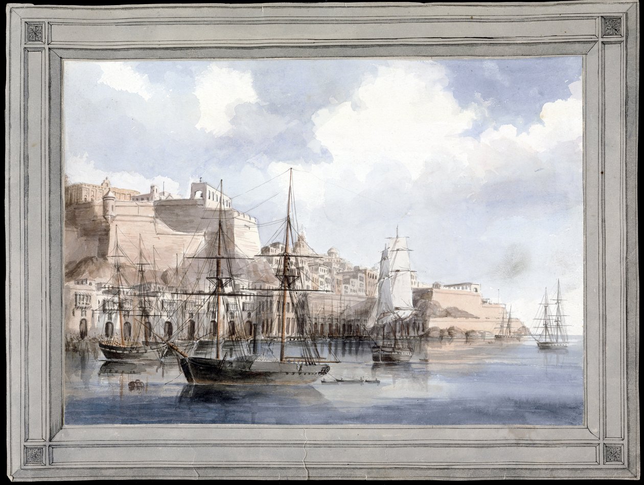 Veduta di Malta (il grande porto di La Valletta con il forte Sant