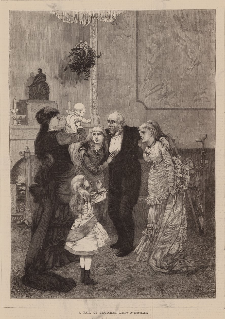 Un paio di stampelle (incisione) da Charles Auguste (1841-1905) (after) Loye