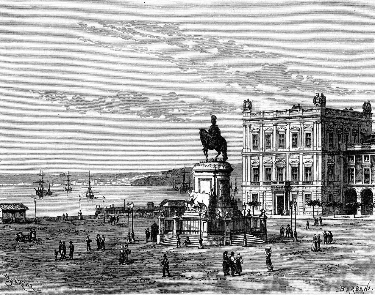 Piazza del Commercio, Lisbona, Portogallo, XIX secolo da Charles Barbant
