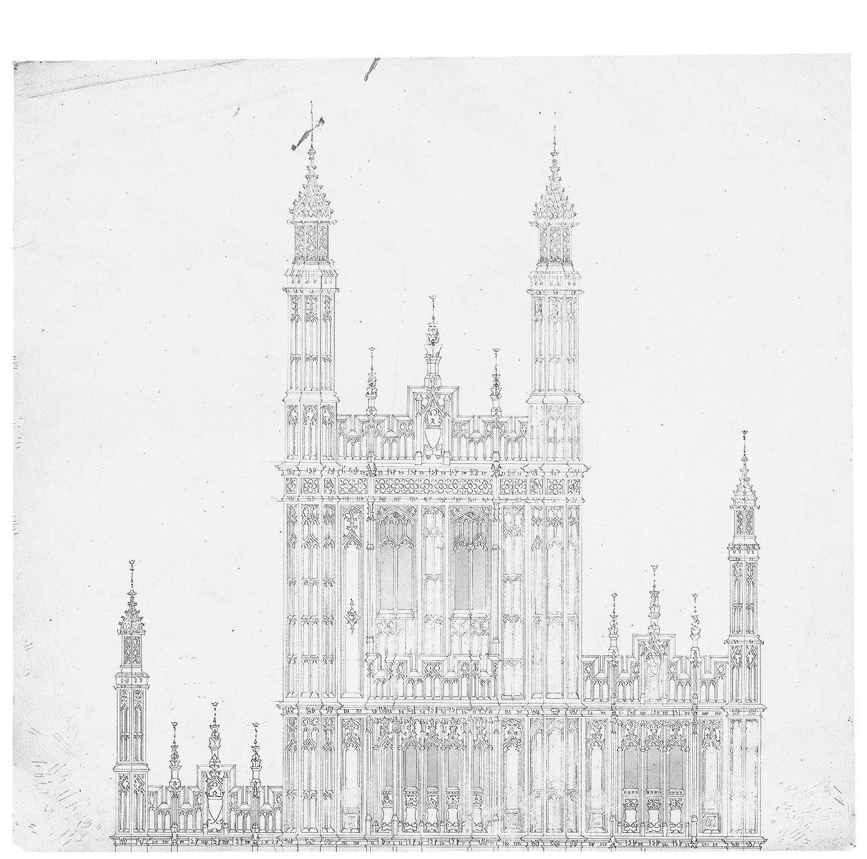 Disegno per le Case del Parlamento, c.1836-40 (penna e inchiostro su carta) da Charles Barry