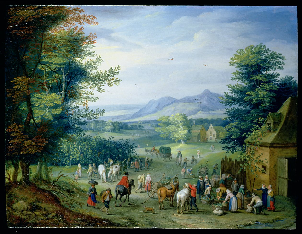 La vendemmia, figure in un paesaggio di campagna da Charles Beschey