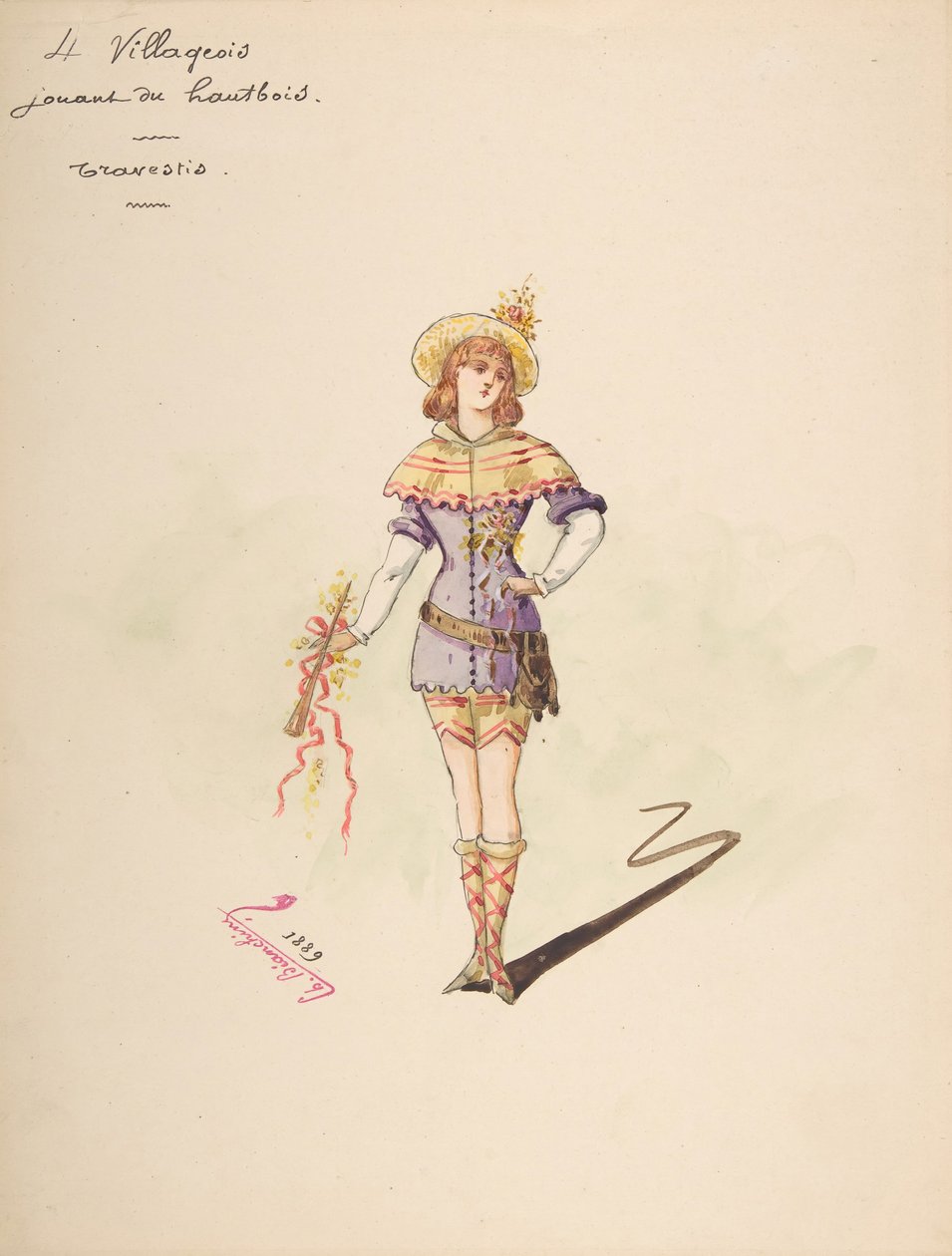 Design del costume per 4 Villageois jouant au hautbois da Charles Bianchini