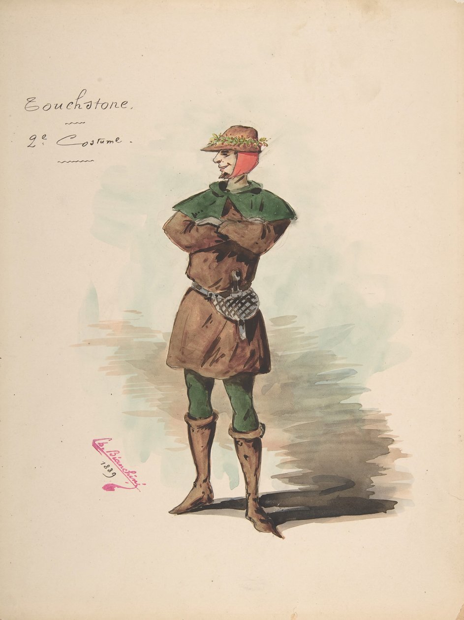 Costume per Touchstone, foglio descrittivo del costume e degli accessori da Charles Bianchini