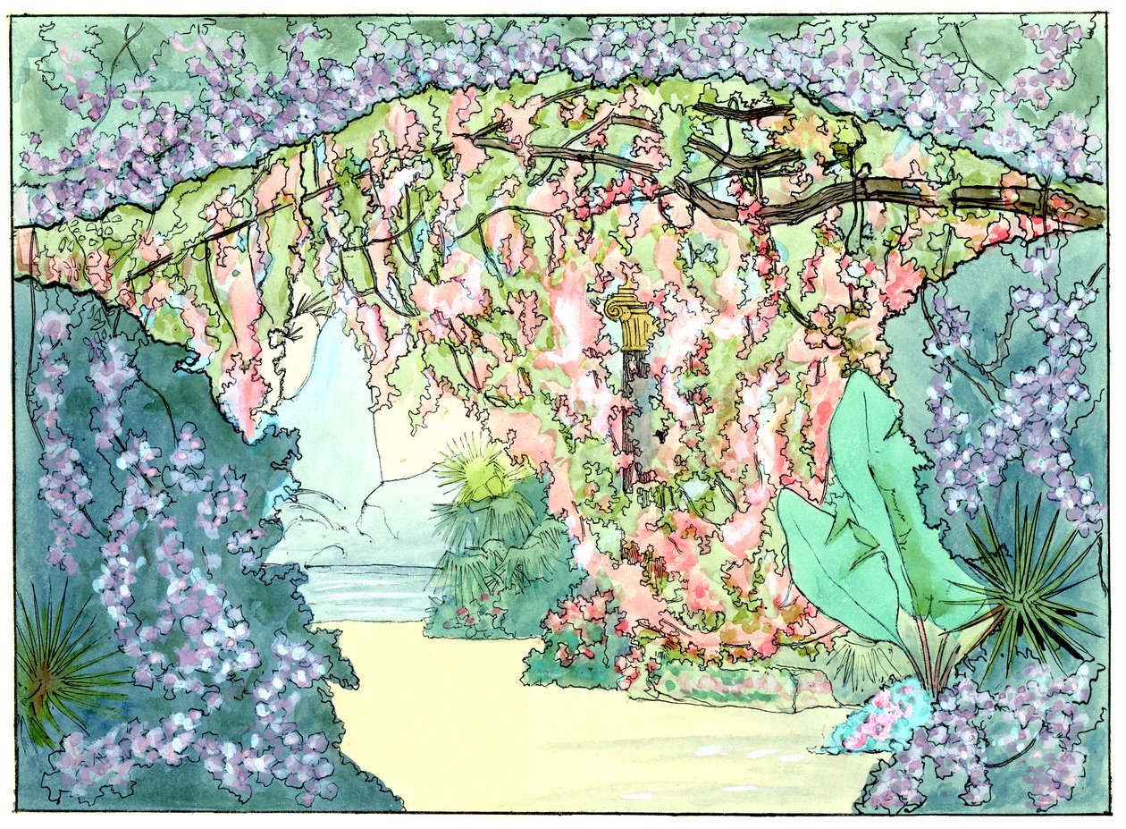Massenet - Esclarmonde - Scenario di Charles Bianchini - Atto 2, scena 1, sipario della rosa che scende - disegno di G. Stein, 1889 (b) da Charles Bianchini
