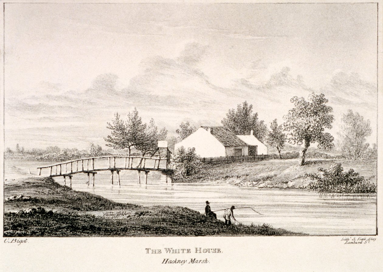 La Casa Bianca sulle rive del fiume Lea, Hackney Marsh, Londra da Charles Bigot