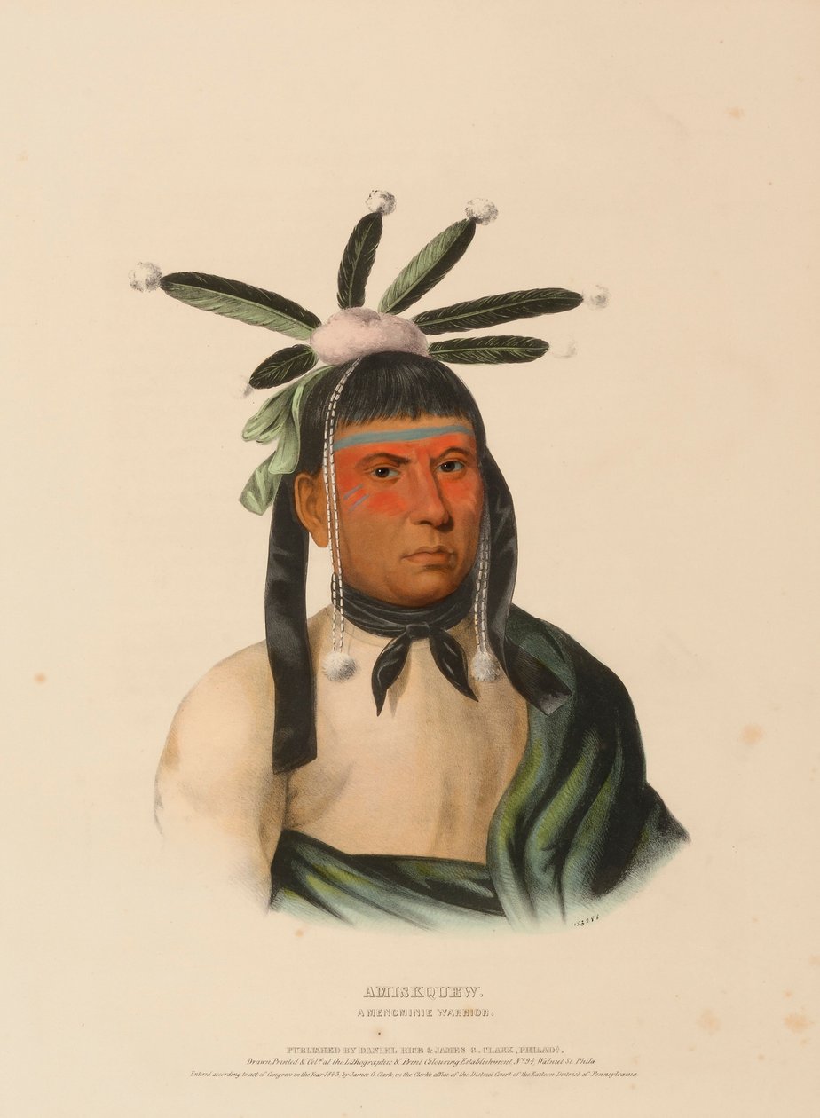 AMISKQUEW. UN GUERRIERO MENOMINIO, da Storia delle tribù indiane del Nord America da Charles Bird King