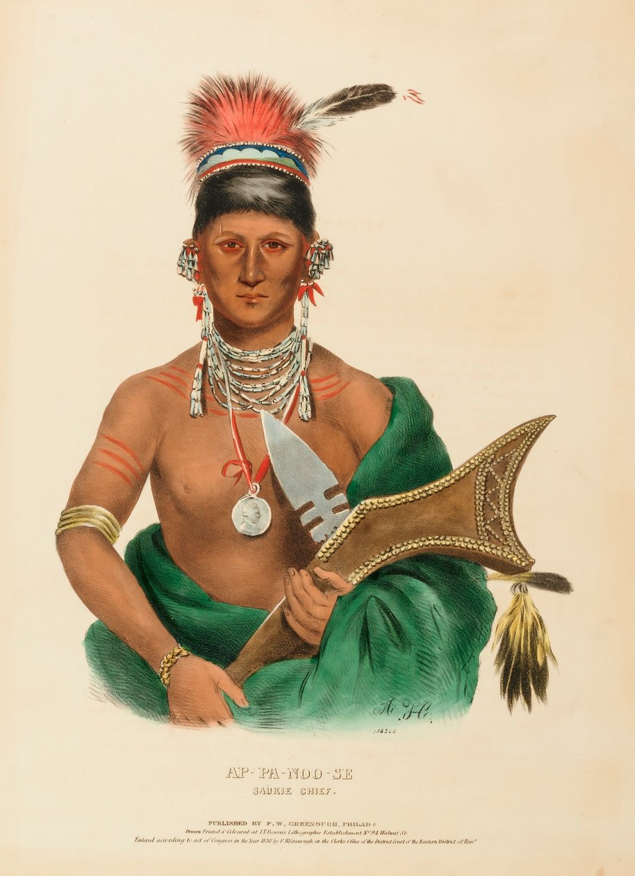 AP-PA-NOO-SE. SAUKIE CHIEF, da Storia delle tribù indiane del Nord America da Charles Bird King