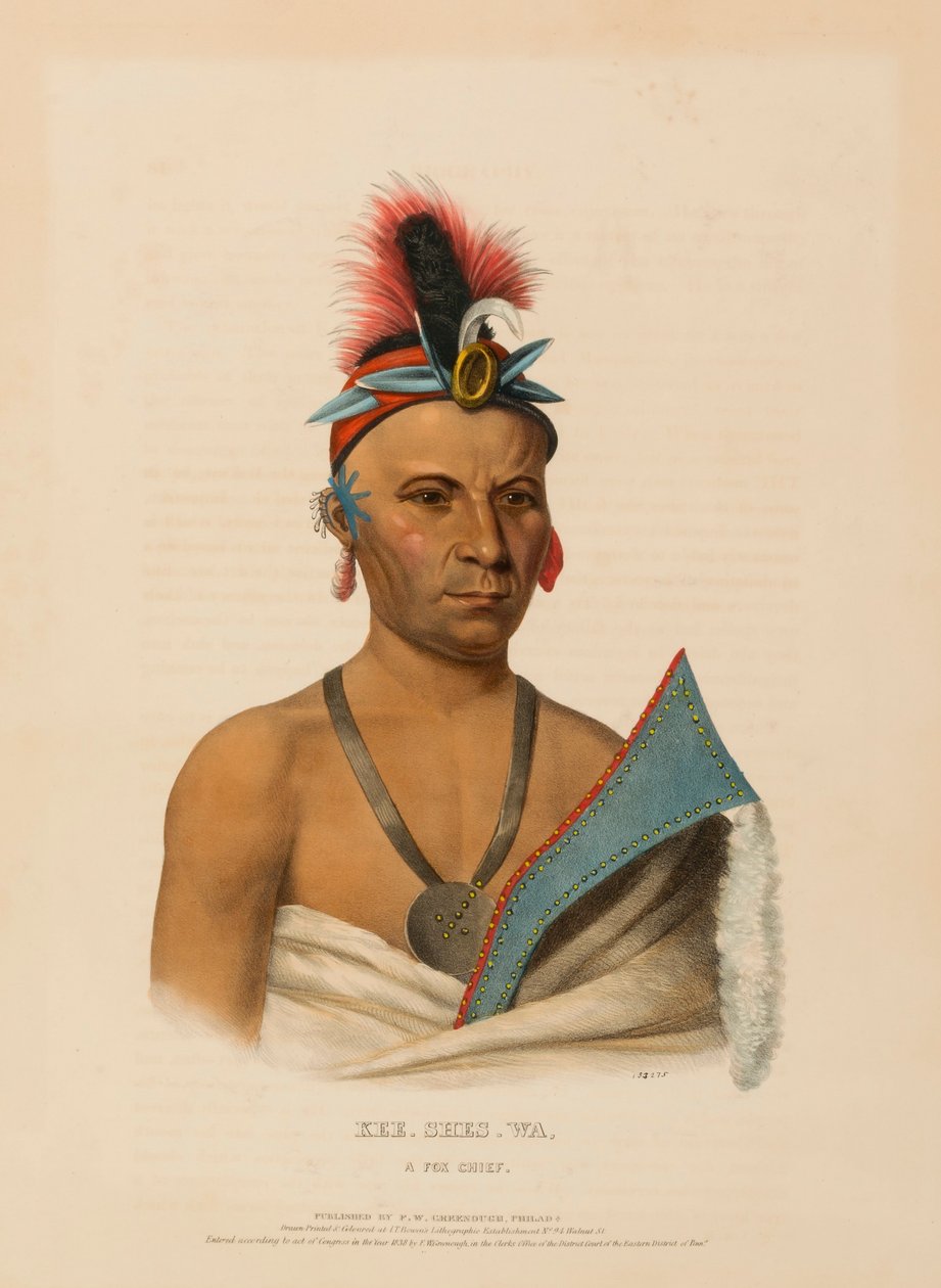 KEE-SHES-WA, UN CAPO FOX, da "Storia delle tribù indiane del Nord America". da Charles Bird King
