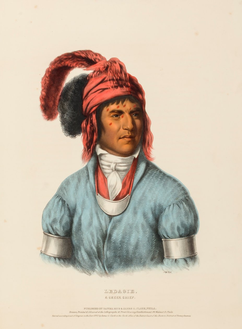 LEDAGIE. Un capo CREEK, da Storia delle tribù indiane del Nord America da Charles Bird King