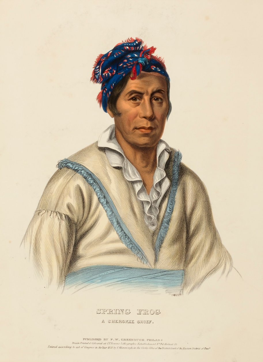 RANA DI PRIMAVERA. Un capo CHEROKEE, da Storia delle tribù indiane del Nord America da Charles Bird King