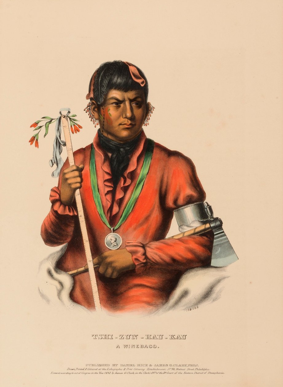 TSHI-ZUN-HAU-KAU. A WINNEBAGO., da Storia delle Tribù Indiane del Nord America da Charles Bird King