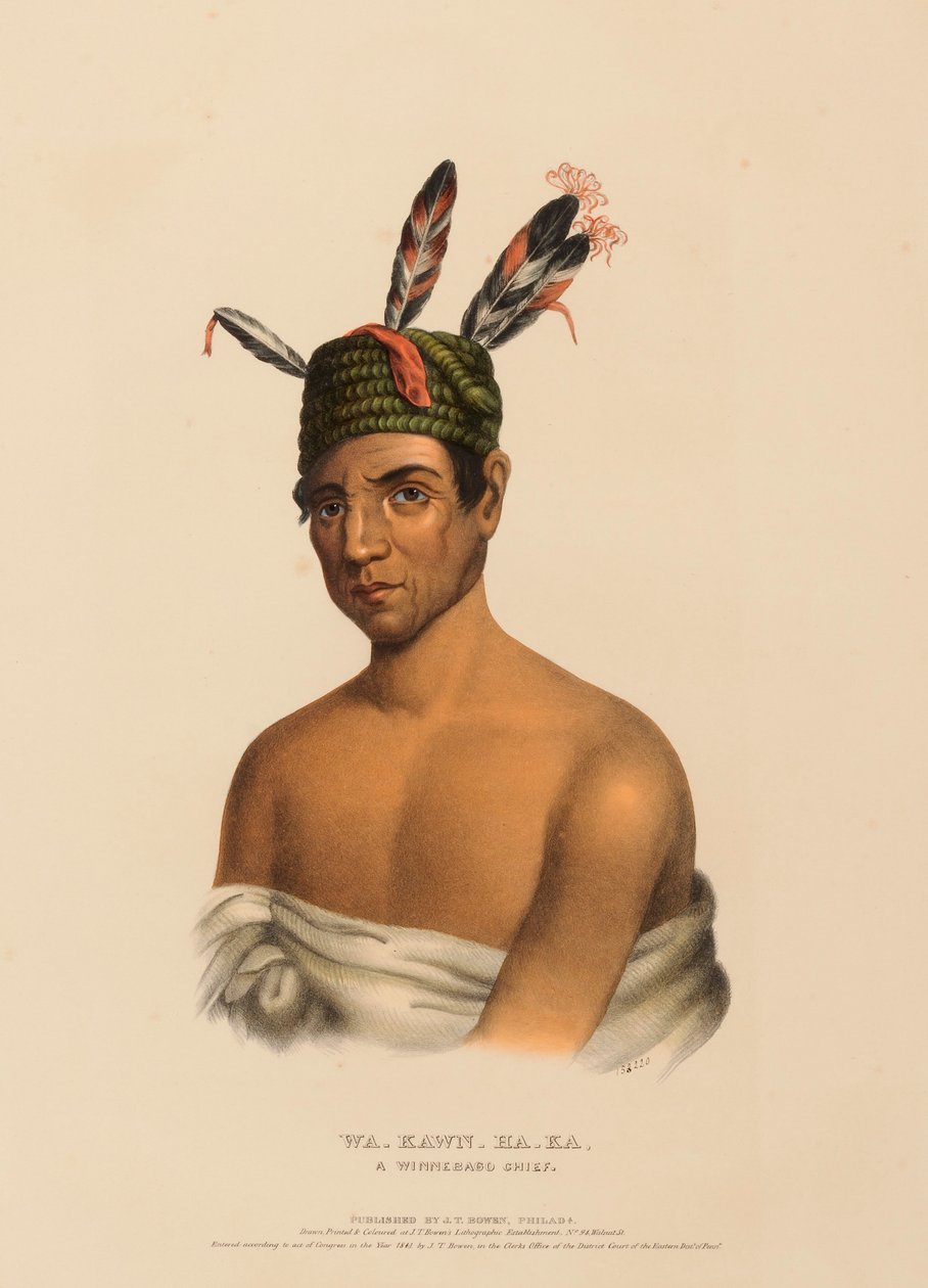 WA-KAWN-HA-KA, UN CAPO DEI WINNEBAGO, da Storia delle tribù indiane del Nord America da Charles Bird King