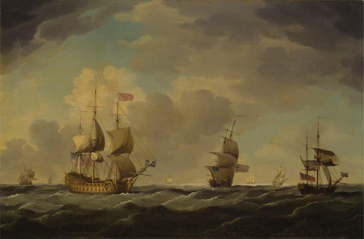 Una nave ammiraglia inglese a vela leggera in una brezza moderata da Charles Brooking