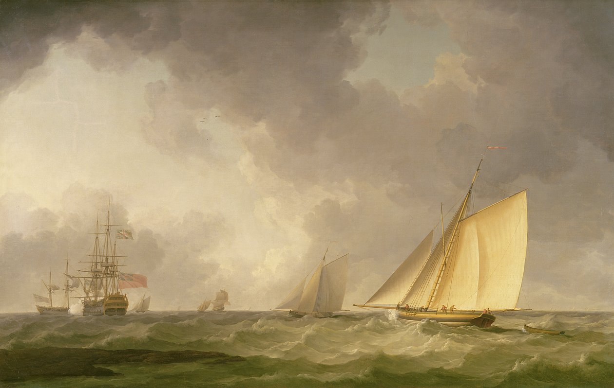 Cutter con vento fresco, con altre navi, c.1750 da Charles Brooking