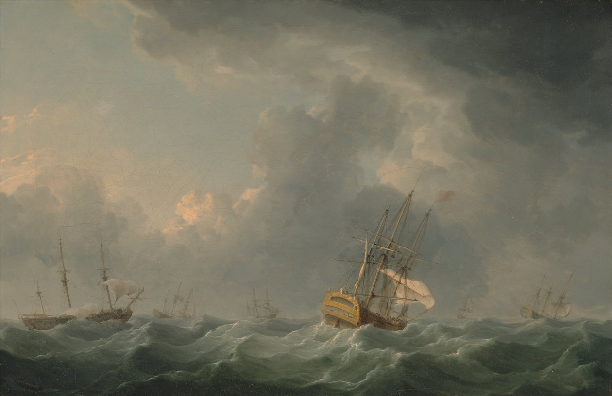 Navi inglesi in corsa davanti a una burrasca da Charles Brooking