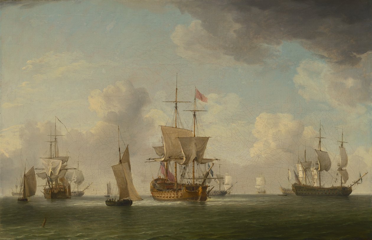 Navi inglesi a vela con una brezza molto leggera da Charles Brooking