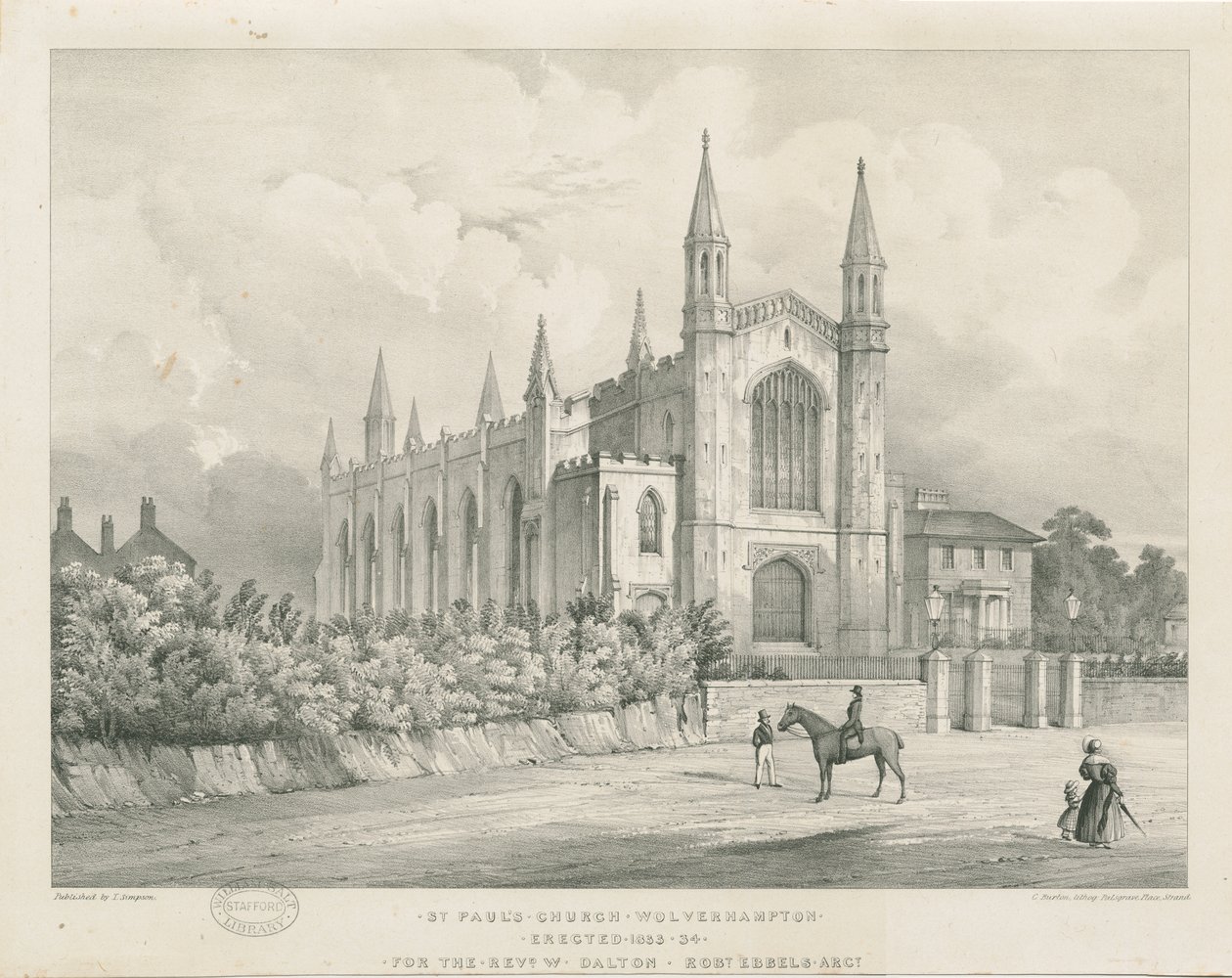 Wolverhampton - Chiesa di San Paolo: litografia, nd [metà XIX sec.] da Charles Burton