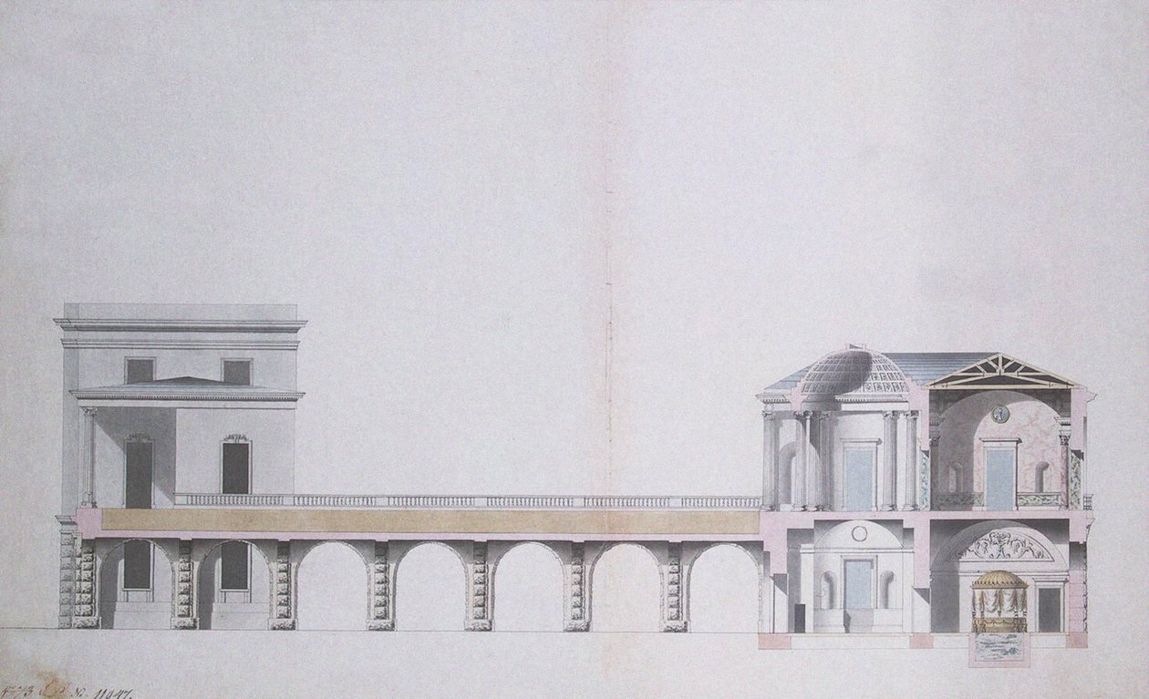 Sezione trasversale del Padiglione di Agata e Giardino Pensile a Tsarskoye Selo, c.1780 da Charles Cameron