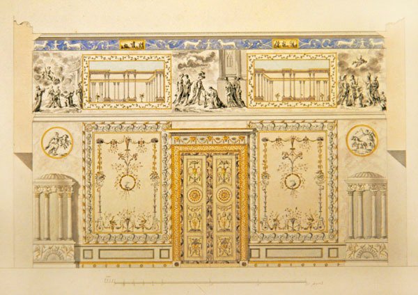 Elevazione di una parete di porta, salotto di Lione, Palazzo di Caterina a Tsarskoye Selo, primi anni 1780 da Charles Cameron