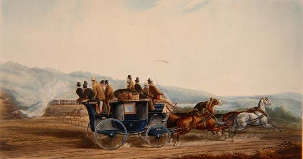 La strada contro la ferrovia, inciso da J. Harris, da 