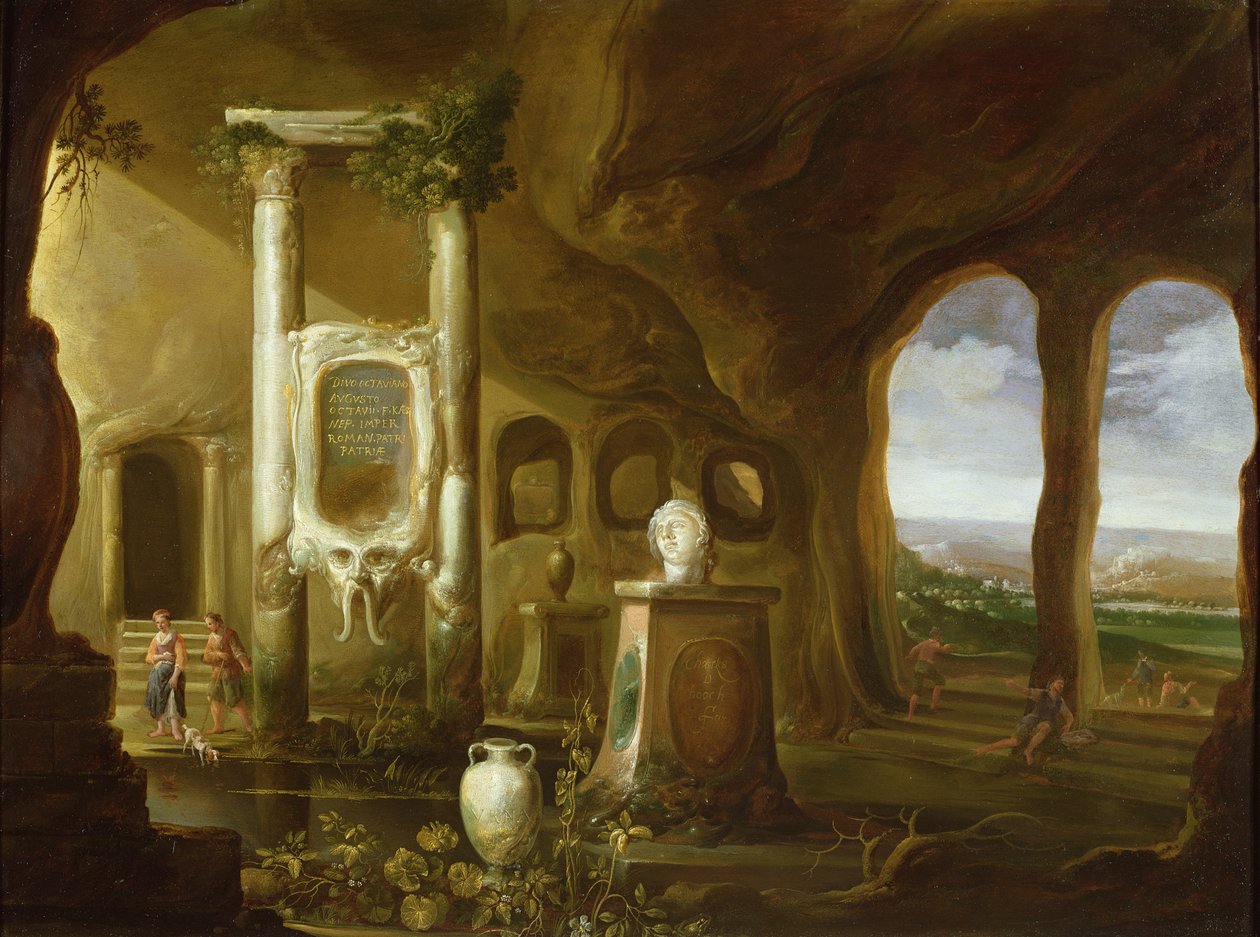 Un monumento ad Augusto, in una grotta con figure da Charles Cornelisz de Hooch