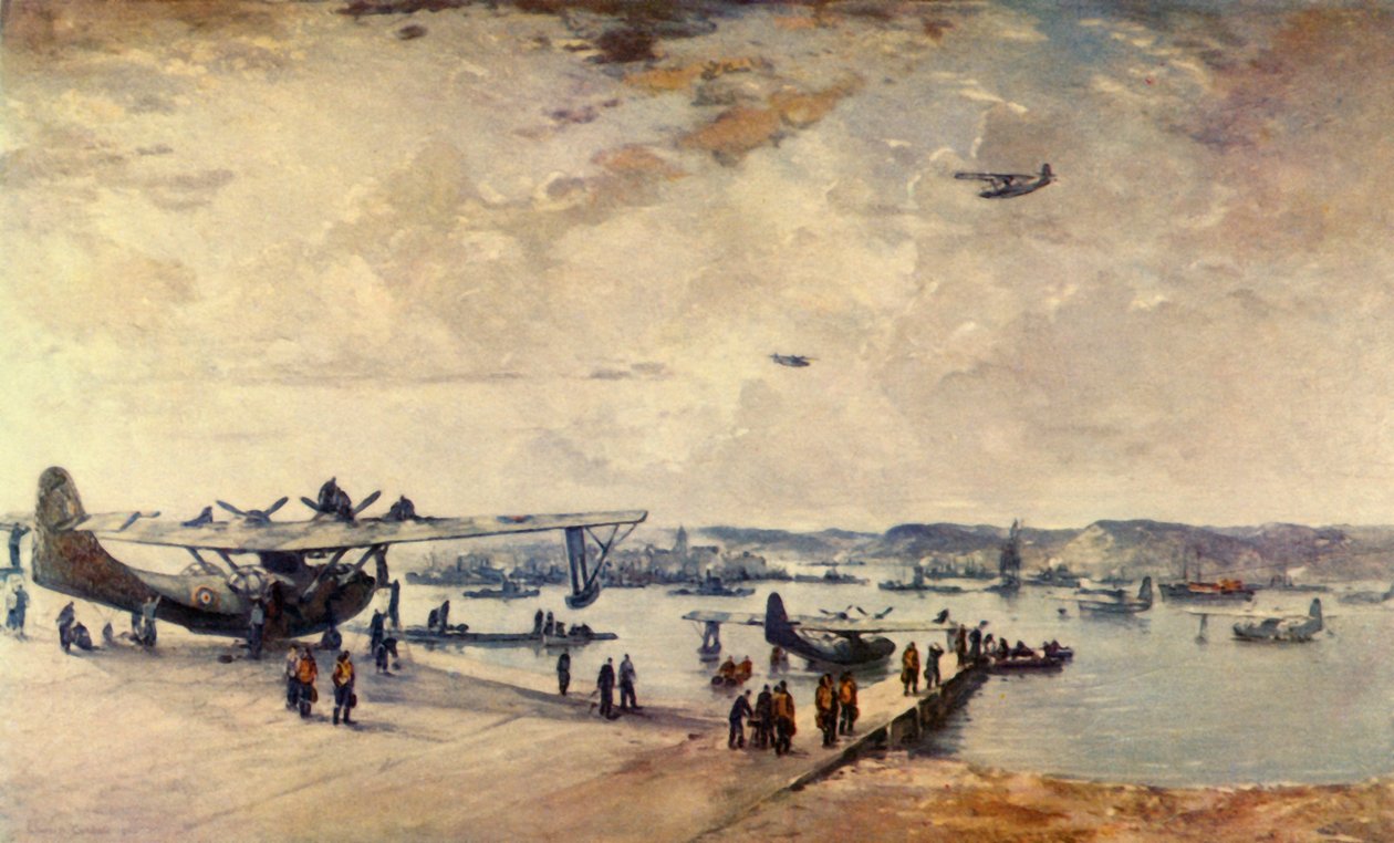 Una stazione di servizio - Idrovolanti, Seconda Guerra Mondiale, 1944 da Charles Cundall