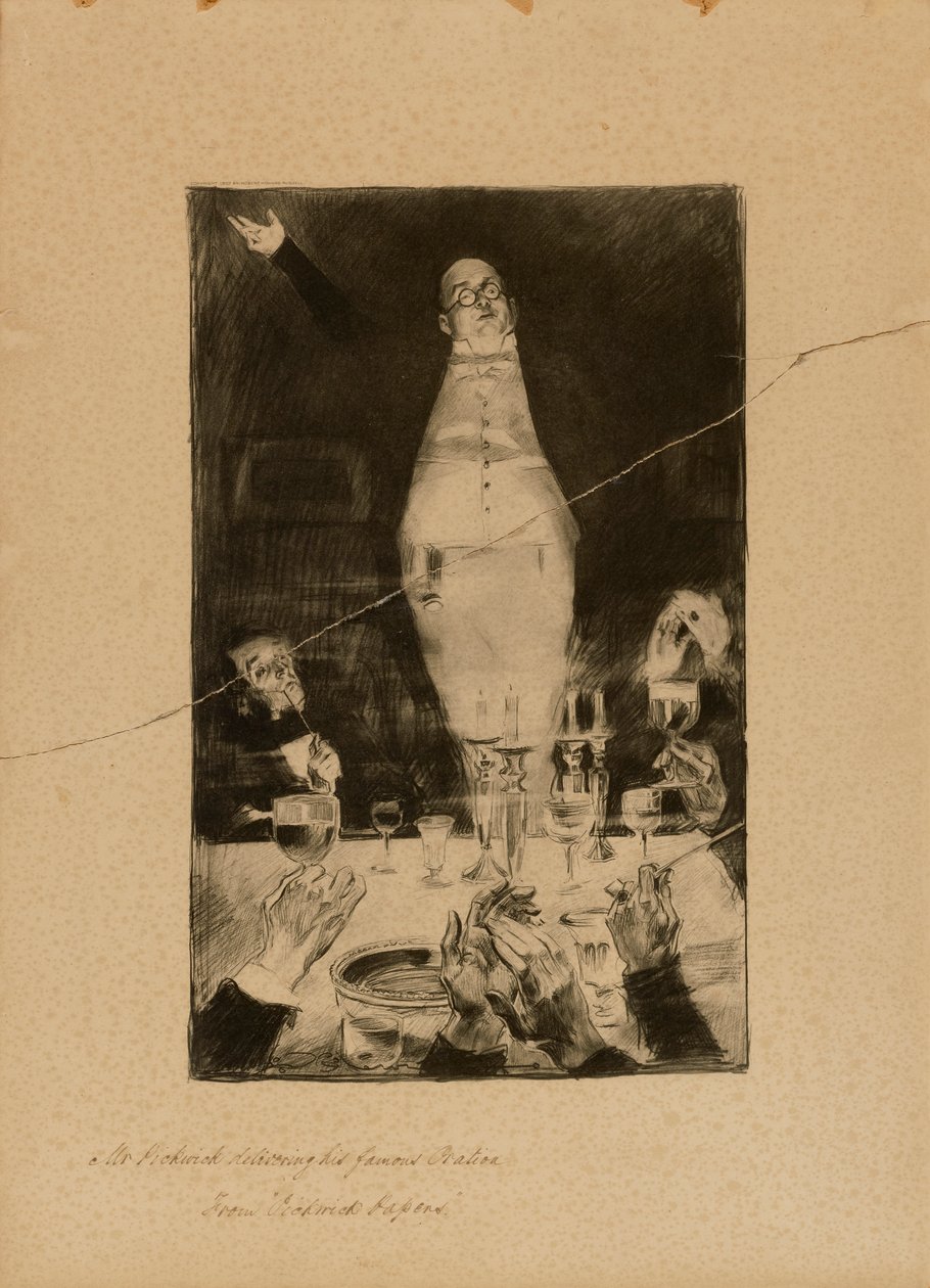 Il signor Pickwick mentre pronuncia la sua famosa orazione, da "Pickwick Papers". da Charles Dana Gibson