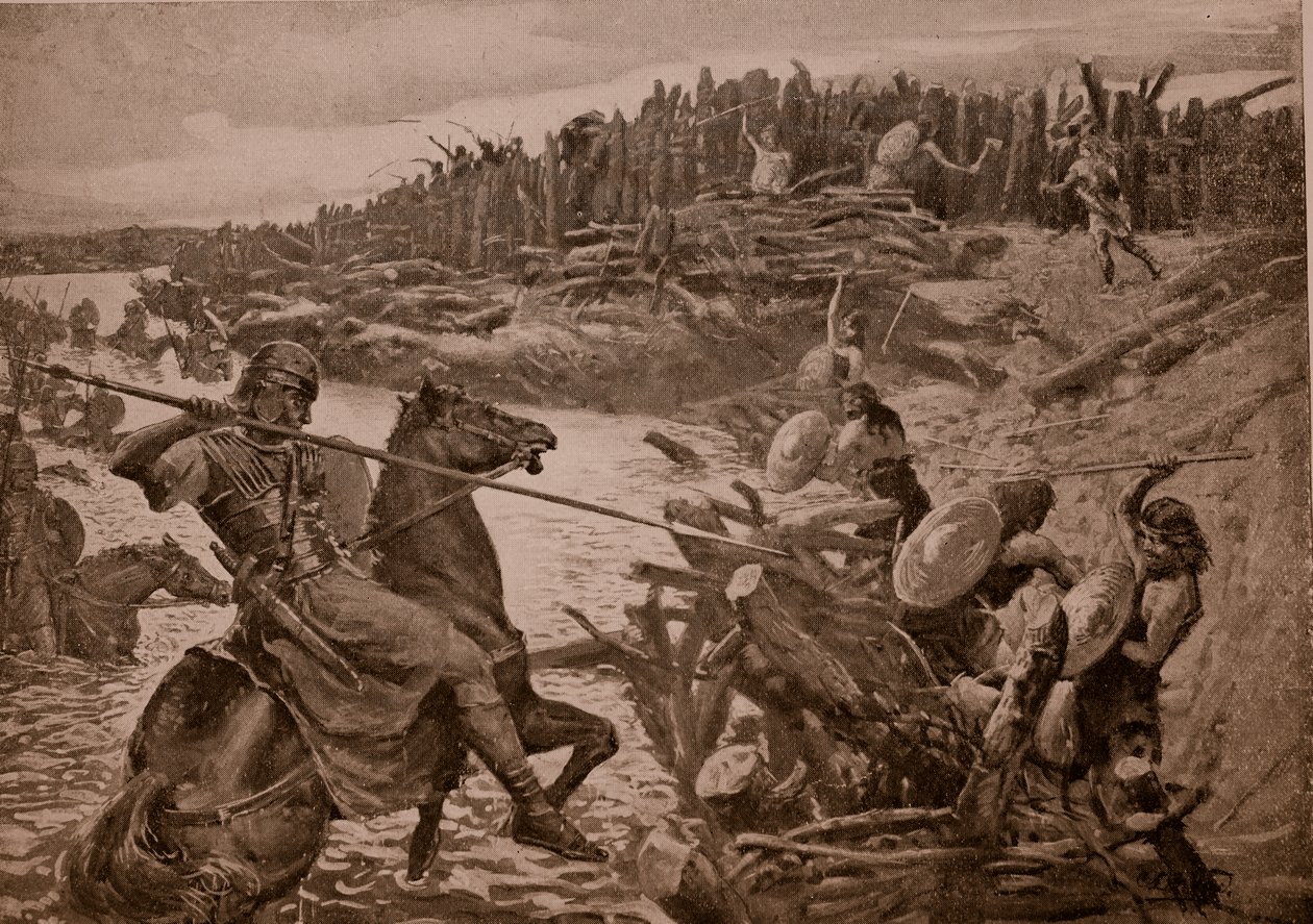 Cesare attraversa il Tamigi, illustrazione da 