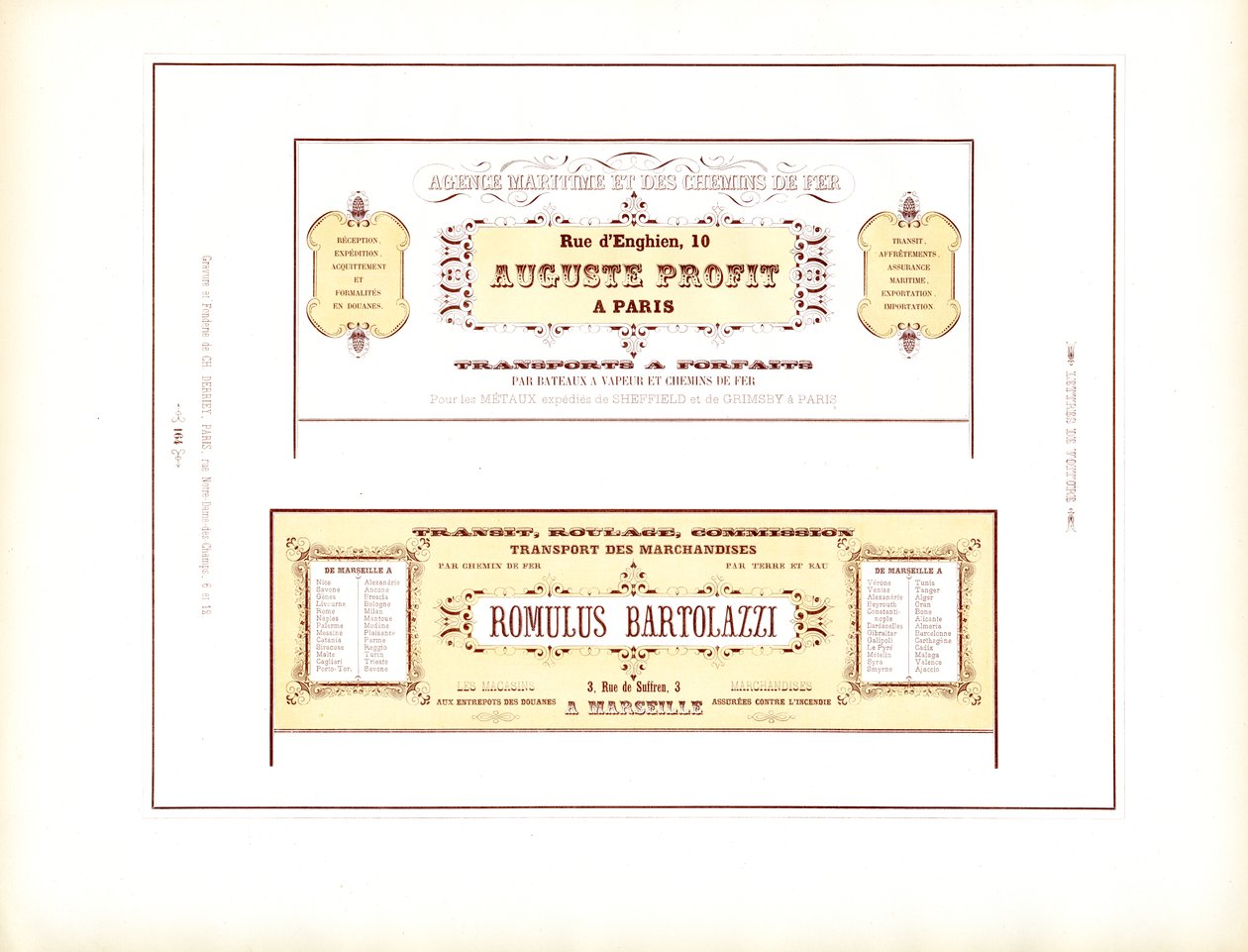 Biglietti da visita decorativi per aziende di trasporto (stampa) da Charles Derriey