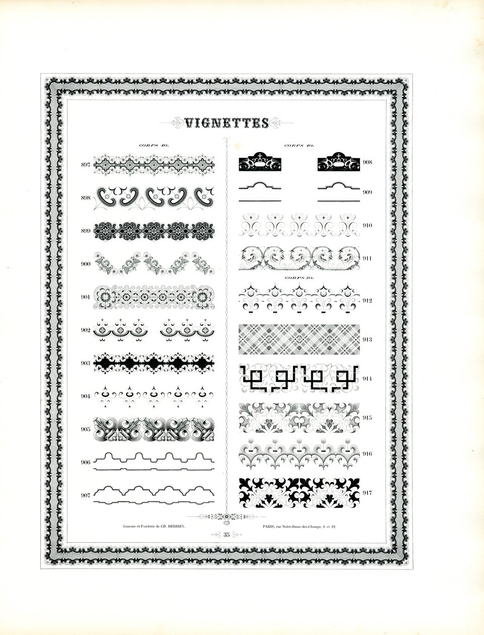 Elementi decorativi tipografici eleganti (stampa) da Charles Derriey