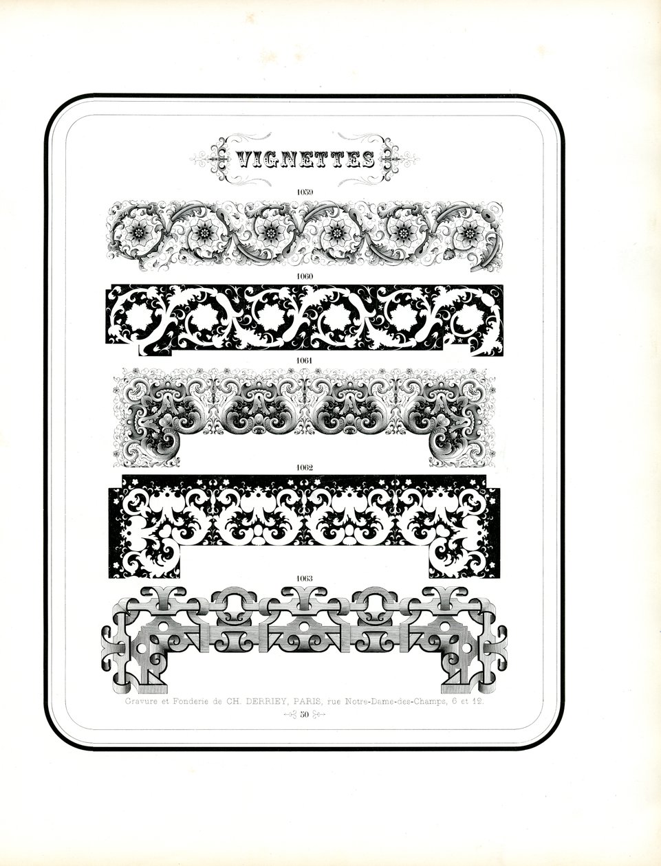Magnifiche bordure decorative in stile barocco floreale (stampa) da Charles Derriey