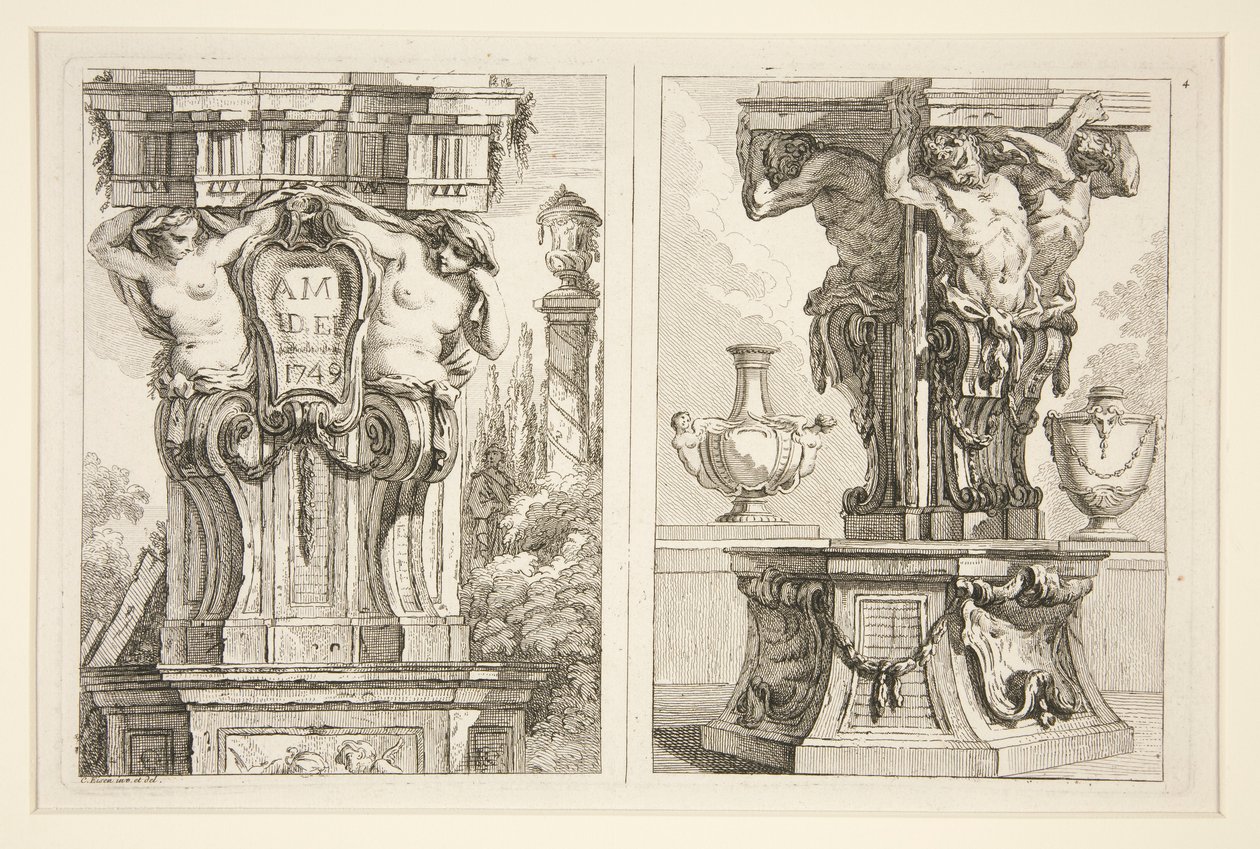 Due disegni per capitelli decorativi da Charles Dominique Joseph Eisen
