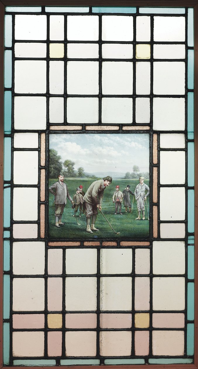 Una Finestra in Vetro Piombato Tardo Vittoriana con i Golfisti, c. 1890 da Charles Edmund Brock