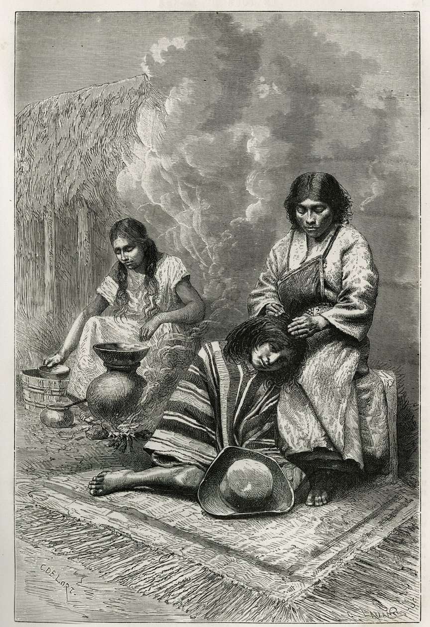 Il vizio di un bambino da parte della madre e la fabbricazione di acquavite di canna (rum), vicino a Cali (Valle del Cauca, Colombia), incisione di Ch. Delort, per illustrare la storia dell