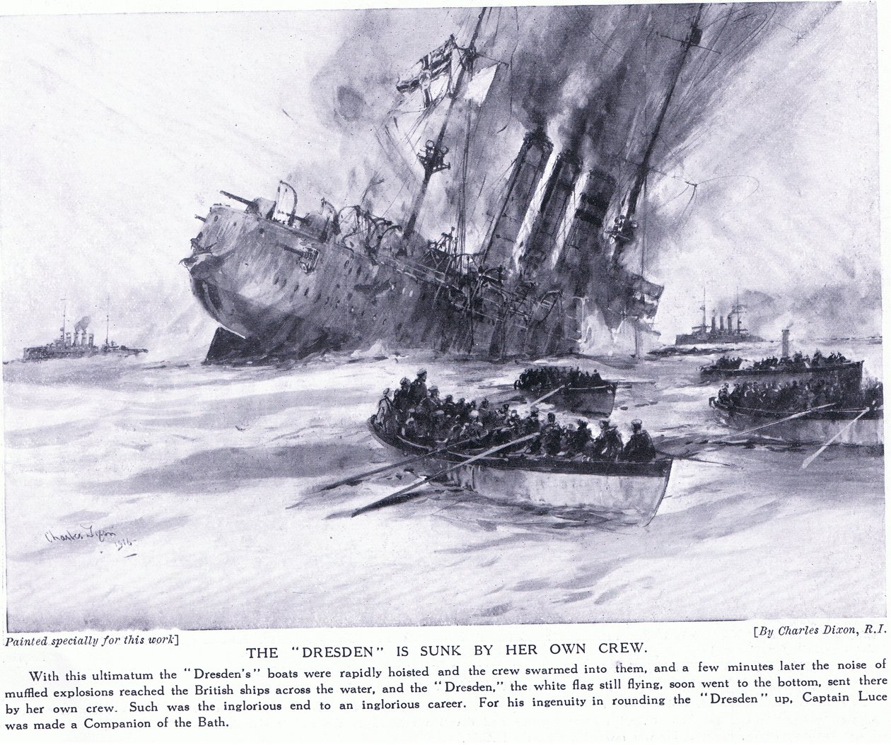 La Dresden è affondata dal suo stesso equipaggio marzo 1915 da Charles Edward Dixon